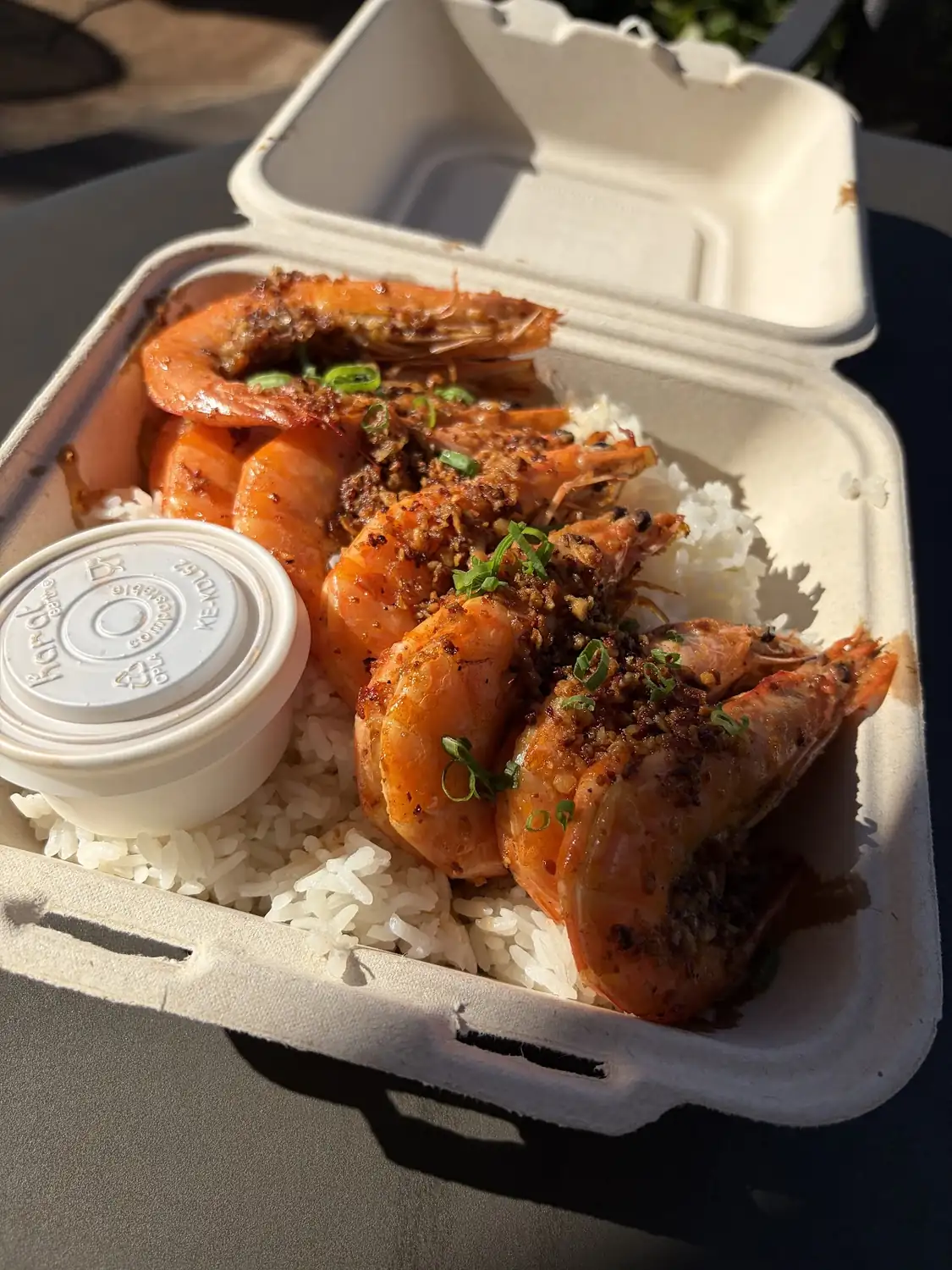 Garlic shrimp over rice